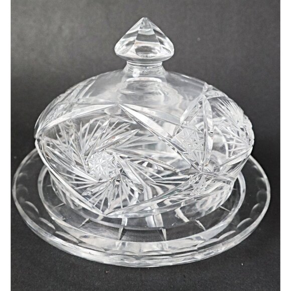 Vintage Pinwheel Crystal Covered Butter Dish / Cheese Dish - Picture 6 of 6